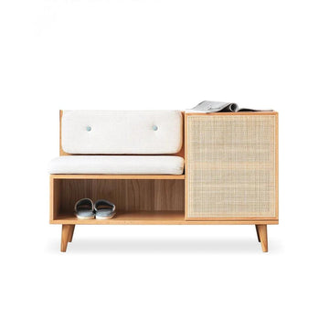 Upholstered Shoe Storage Cabinet with Door Entryway Rattan Shoe Storage Bench